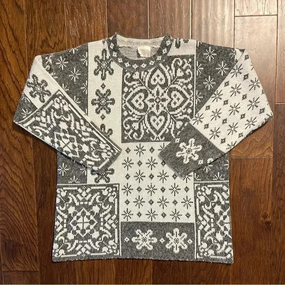 Vintage Needles Yarn Ornate Snowflake Geometric Sweater Made In USA
